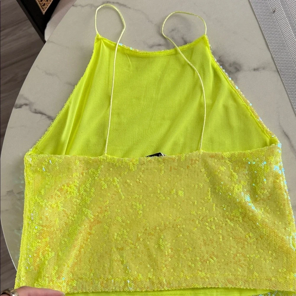 Zara Yellow Sequin Halter Top - Picture 2 of 3